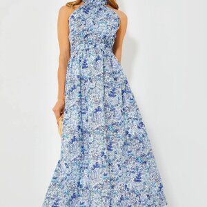 NWT-Tuckernuck Blue Floral High Neck Heidi Midi Dress